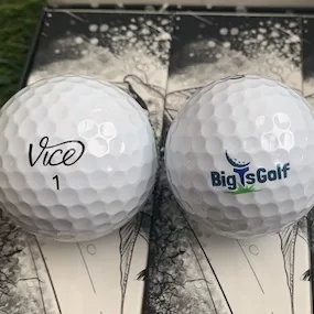 Vice Pro Golf balls with the Big Tee's Golf logo. 