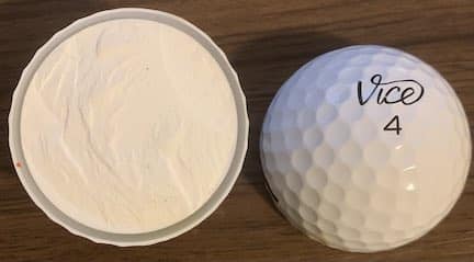 Vice golf ball cut in half to show the construction