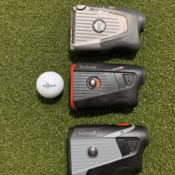 Three laser golf rangefinders