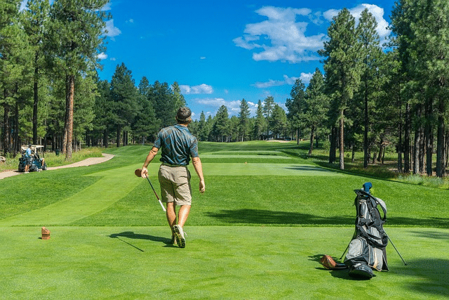 Golfers of different skill levels playing on a golf course