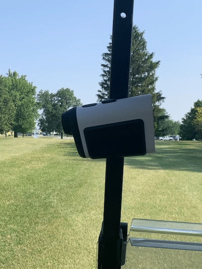 Precision Pro NX10 rangefinder mounted to cart bar