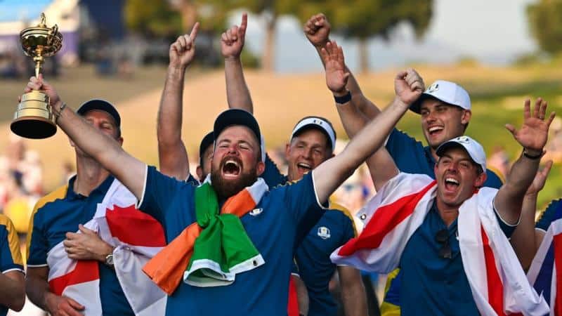 2023 European Ryder Cup team celebrating their victory.