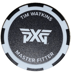 PXG fitter Business Card in the form of a poker chip, also used as a ball marker.