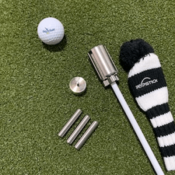 Rypstick with weights, Rypstick head cover, counterweight, and bigteesgolf logo ball